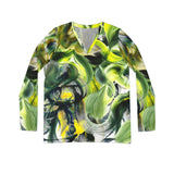 Verdant Leaflets Long Sleeve V-neck Shirt
