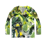 Verdant Leaflets Long Sleeve V-neck Shirt