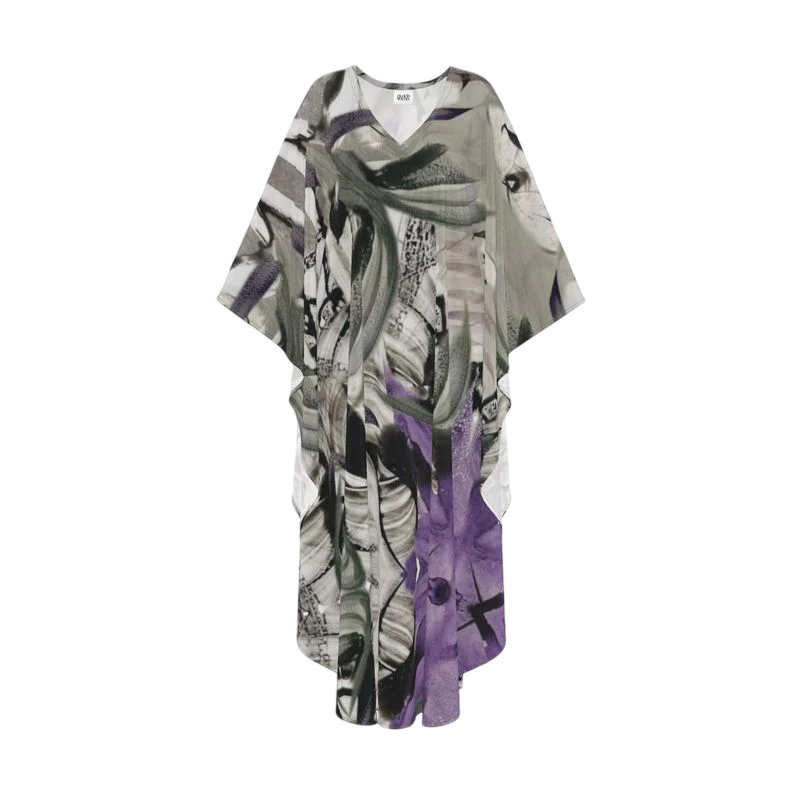 Time Foliage Purple Silk Kaftan
